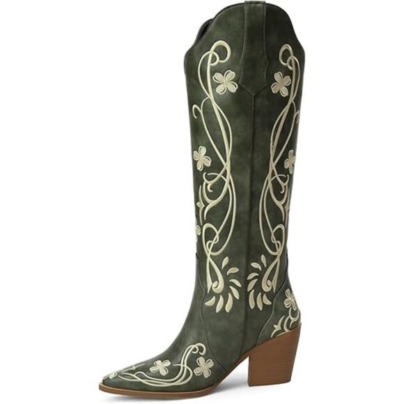 Cowgirl Boots Women Knee High Vintage Cowboy Boots with Floral - Picture 7 of 7